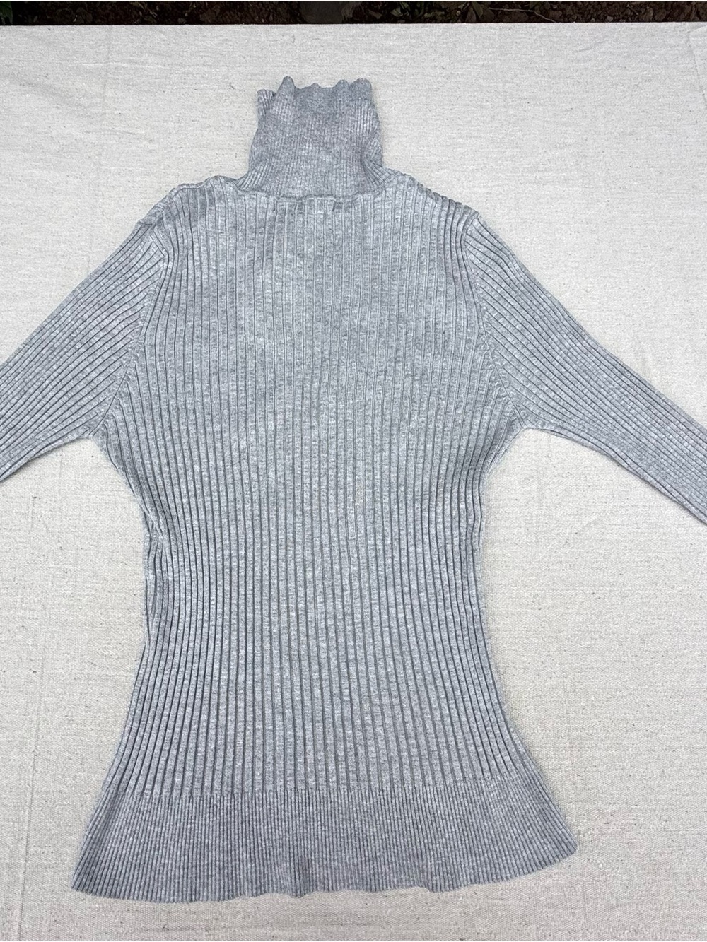Ribbed Turtleneck Sweater  - Light Gray